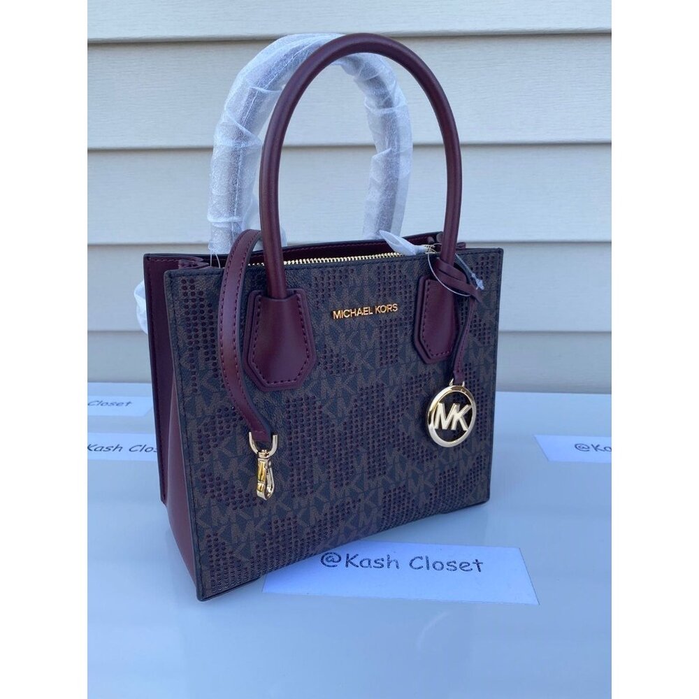 Michael Kors mercer messenger bag medium satchel purse MK signature merlot